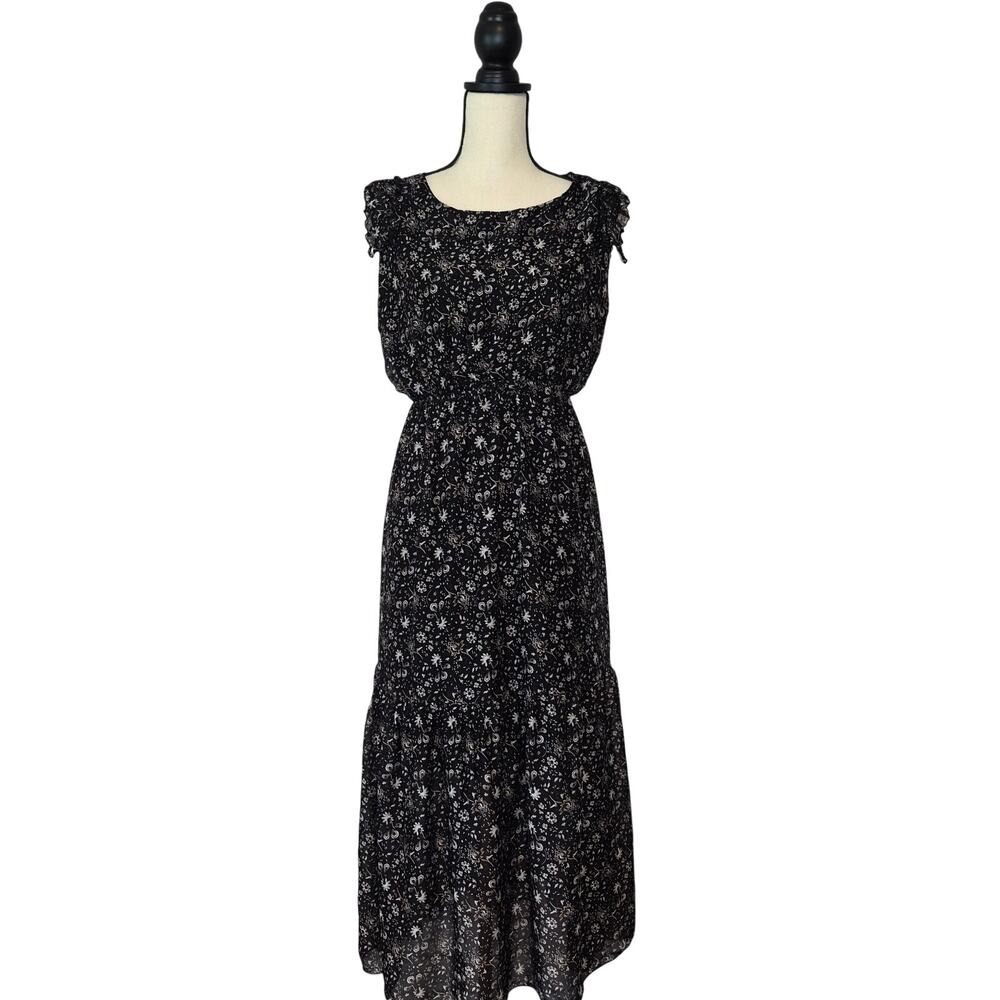 Le Ragazze Italy Silk Blend Floral Dress Smocked Blouson Tiered Chiffon Size L